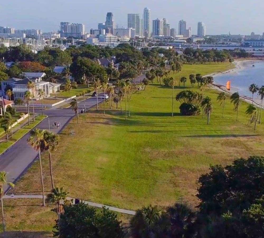 A view of the city from above.